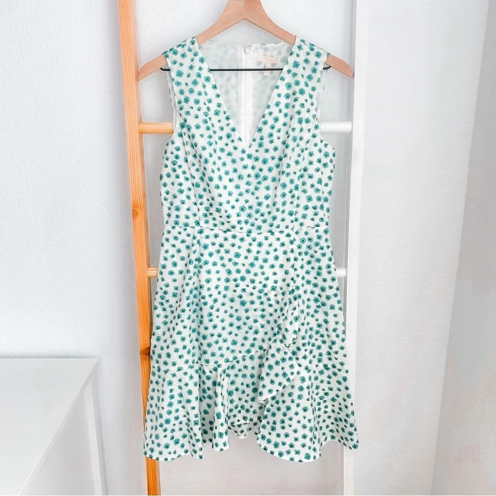 Rebecca Taylor Emerald Daisy Print Mini Dress Cream Green Floral Ruffle V-neck 4 - Picture 12 of 12